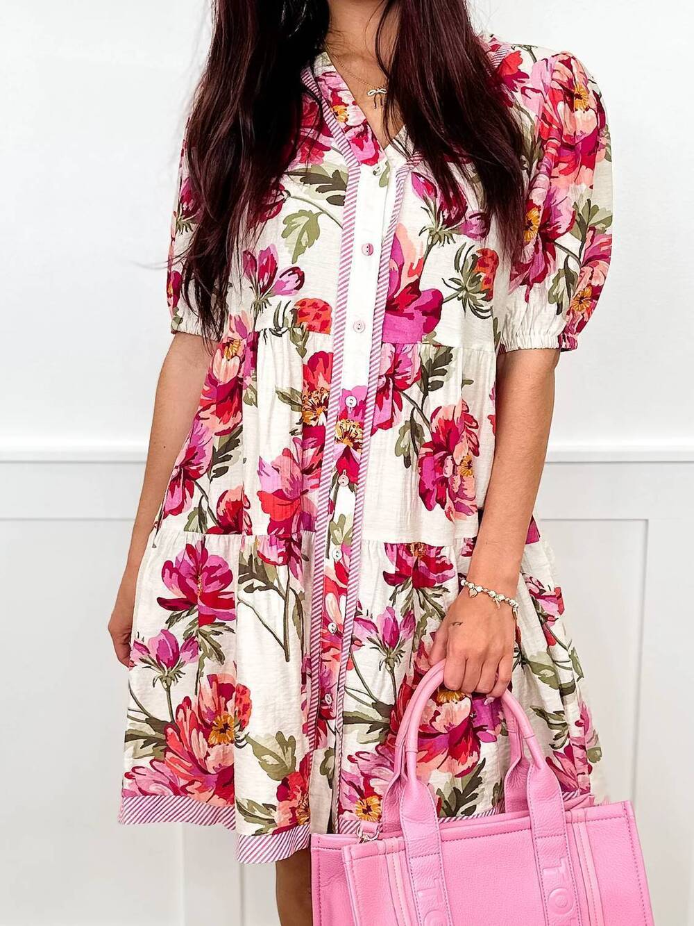 NEW ODDI wildflower waltz lightweight short sleeve floral mini dress in sand
